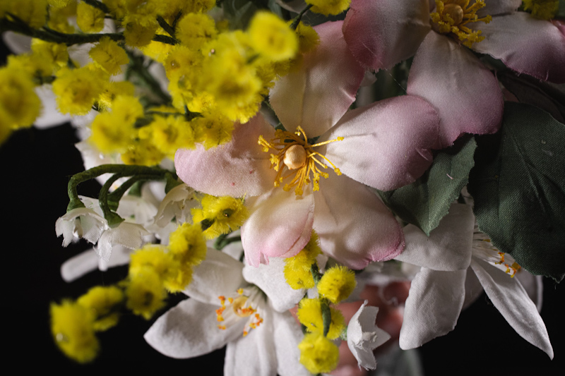 Bouquet di mimose e rose blu